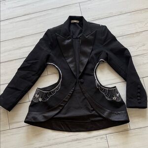 Elegant Black Women's Blazer with Embellished Details